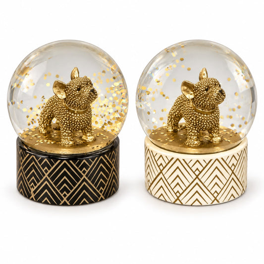 Sneeuwbol met gouden hond en glitter Ø 6,5 x 8,5 cm