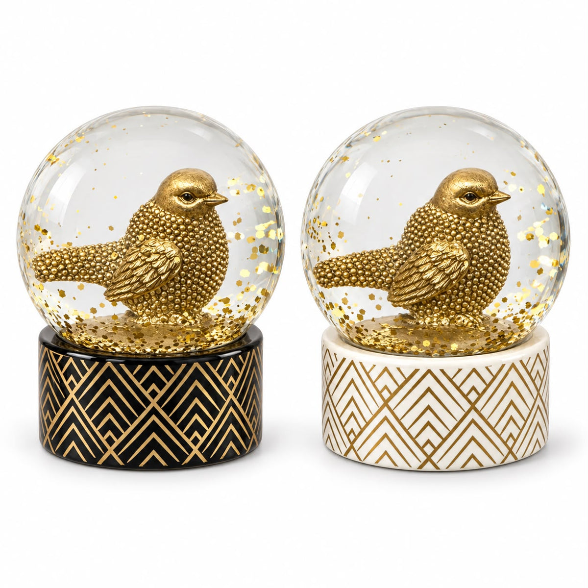 Sneeuwbol met gouden vogel en glitter Ø 6,5 x 8,5 cm