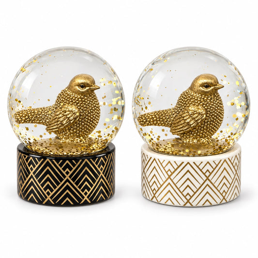 Sneeuwbol met gouden vogel en glitter Ø 6,5 x 8,5 cm