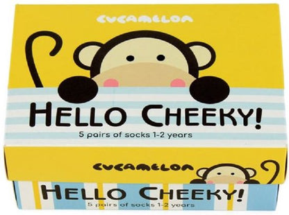 Hello Cheeky Kindersokken met Aapje – 5 Paar in Cadeaudoos (1–2 jaar)