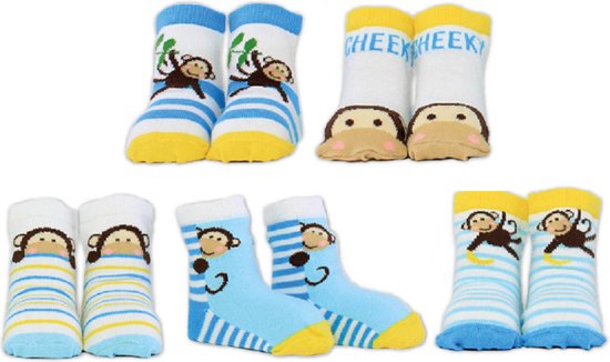 Hello Cheeky Kindersokken met Aapje – 5 Paar in Cadeaudoos (1–2 jaar)