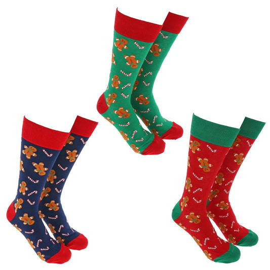 Unisex gingerbread kerstsokken met peperkoekmannetjes en candy canes in rood groen en navy maat 40-46