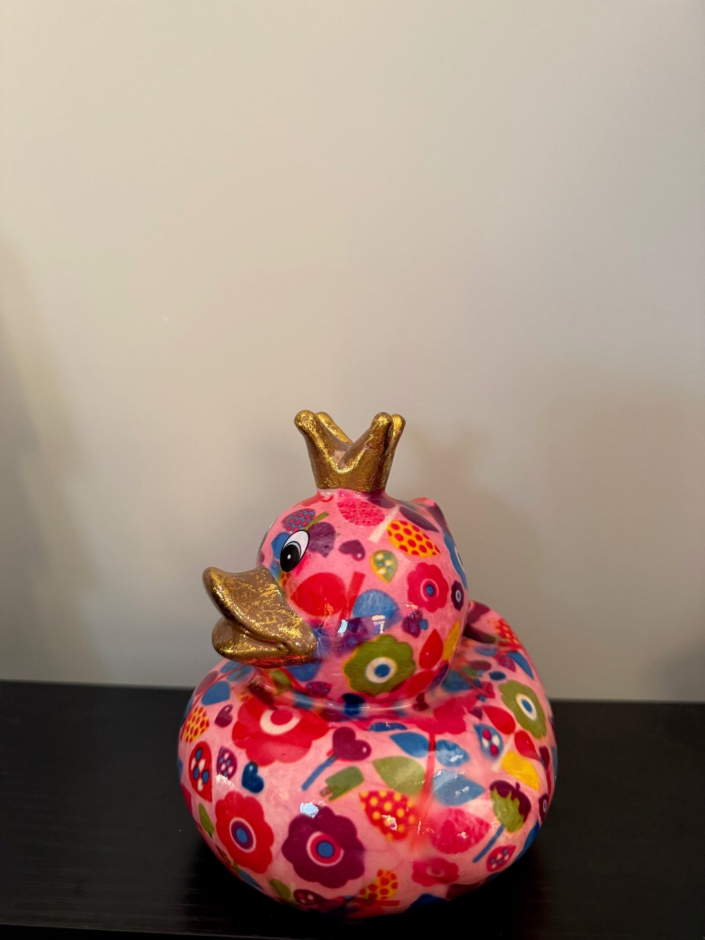 Spaarpot Eend ‘Ducky’ – Keramiek – Bloemenprint – 14 cm