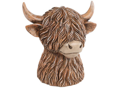 Spaarpot hooglander bruin polyresin 11x11x12 cm decoratief beeld