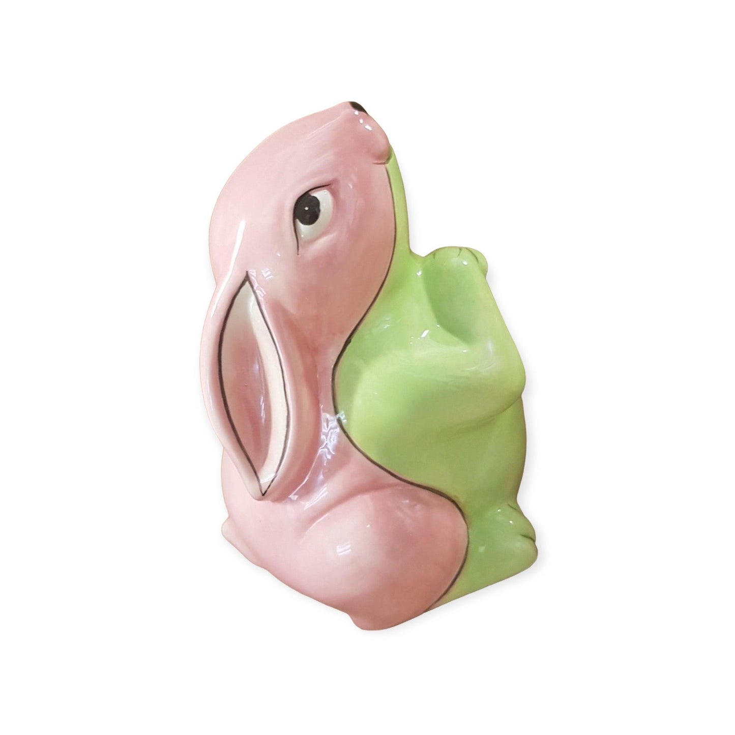 Kaninchen-Spardose – Pastellrosa-Grüne Keramik