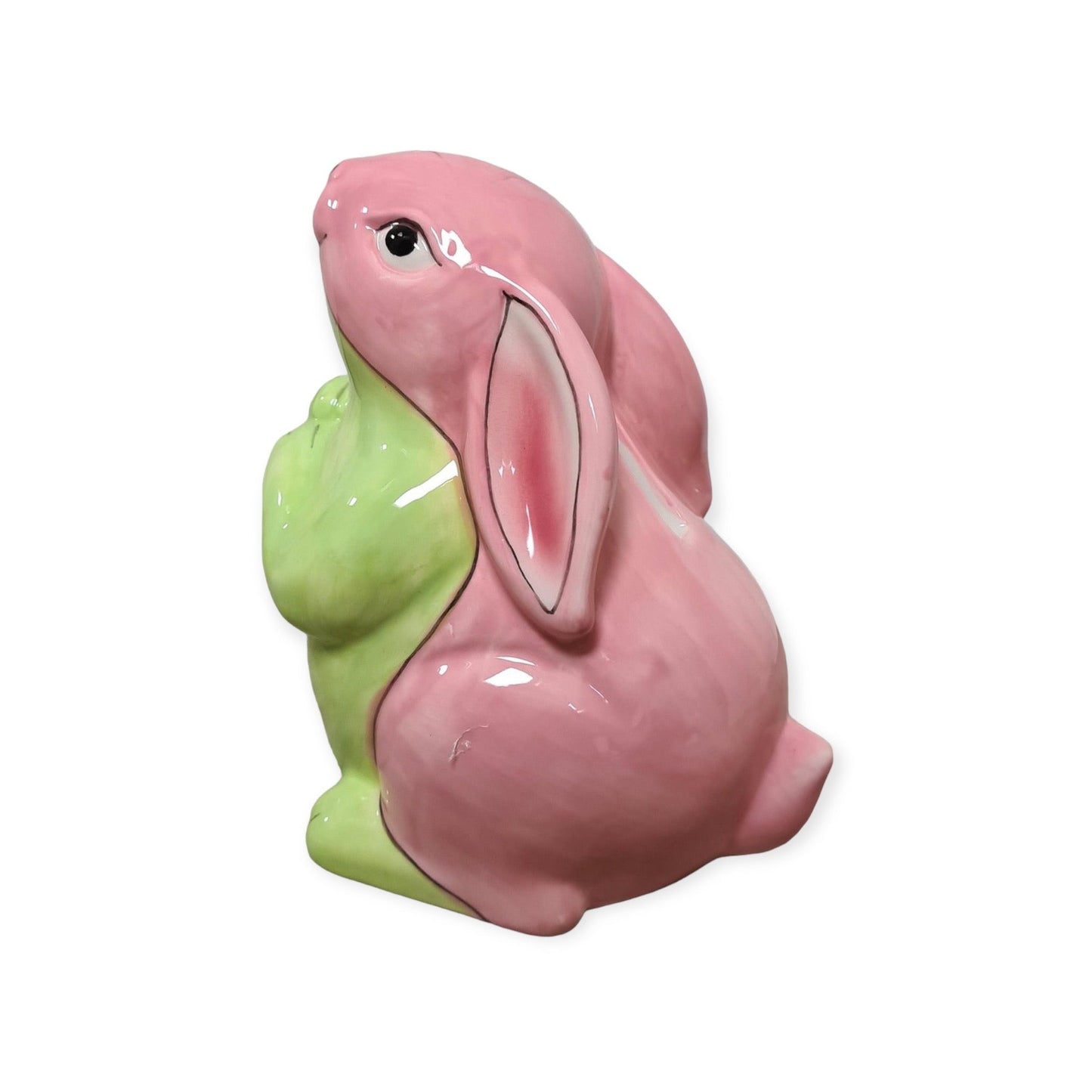 Kaninchen-Spardose – Pastellrosa-Grüne Keramik