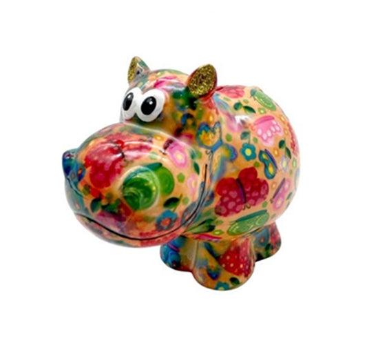 Pomme Pidou spaarpot Nijlpaard Happy in Venetian Sweet Butterflies design – keramiek 12 cm