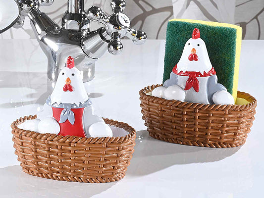 kip sponshouder keuken met spons mandje resin kip gootsteen accessoire