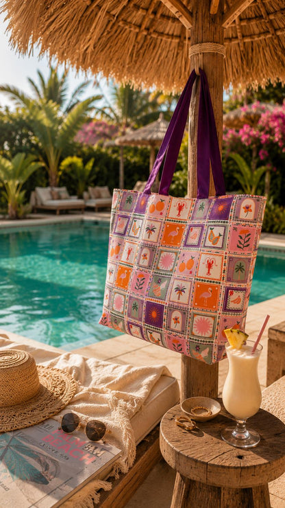 Canvas Strandtasche Tropical Tiles XL 65 x 18 x 49cm
