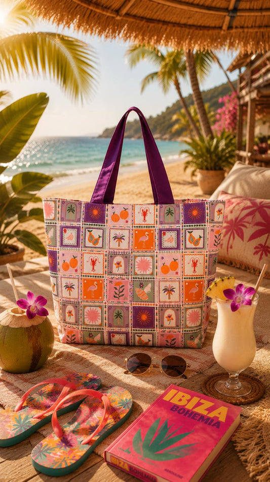 Canvas Strandtas Tropical Tiles XL 65 x 18 x 49cm