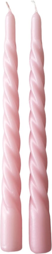Twee losstaande antique pink swirl dinerkaarsen – 25 cm hoog – Branded By