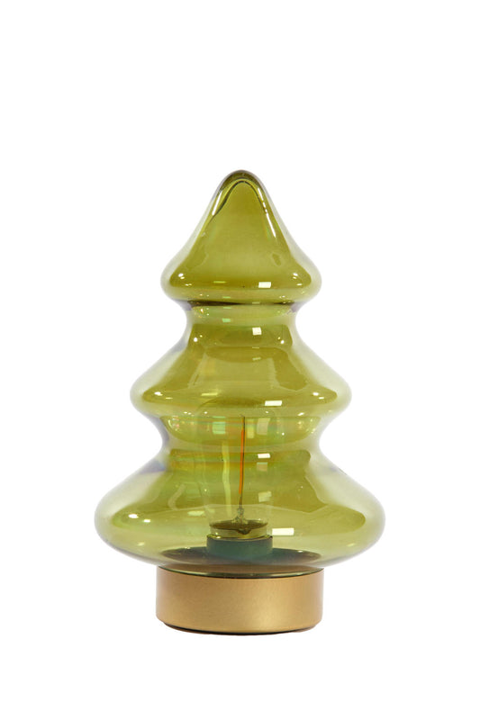 LED tafellamp kerstboom – groen glas met gouden voet – Light & Living – 21,5 cm