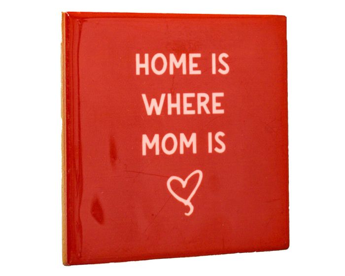 tegeltje home is where mom is keramiek wanddecoratie rood