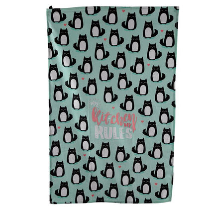 Geschirrtuch "My Kitchen My Rules" – Katzen, Mintgrün 45x69,5 cm