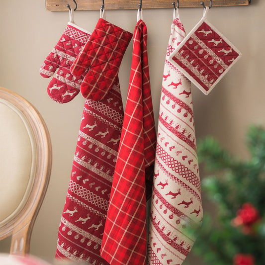 Rode kerst theedoek van katoen met rendierenprint – 50x85 cm – Clayre & Eef