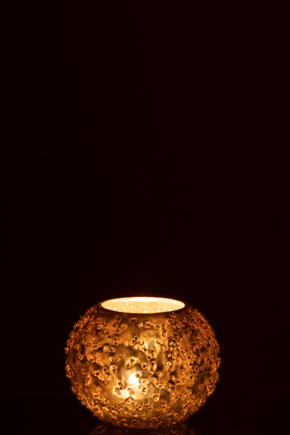 Gouden glazen waxinelichthouder met bubbelstructuur – luxe decoratie van J-line