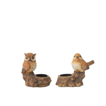 Theelichthouder Bosdieren Bruin – Uil of Vogel – 14,5 cm