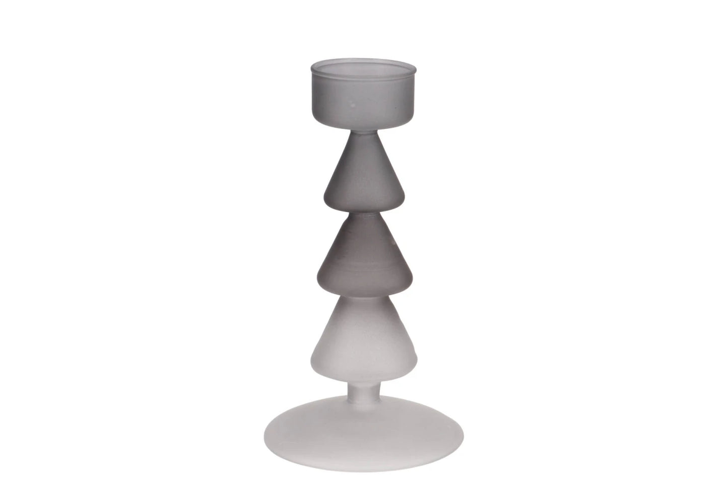 Kerstboom Kandelaar of Theelichthouder – Glas – Tricolor Grijstinten – 17 of 22 cm