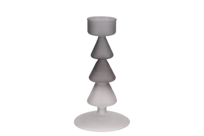 Kerstboom Kandelaar of Theelichthouder – Glas – Tricolor Grijstinten – 17 of 22 cm