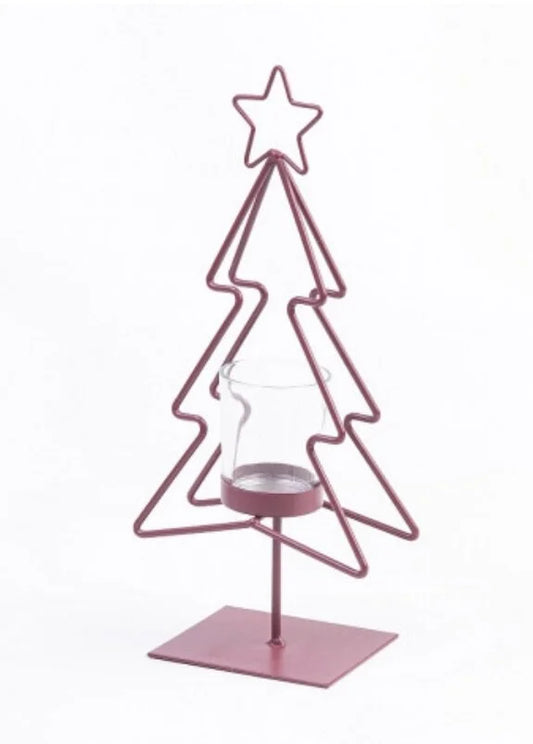 Rosa Teelichthalter Weihnachtsbaum Metall – 3 Größen