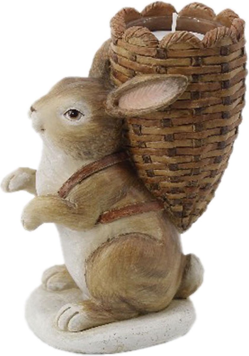 Paashaasbeeldje met mandje voor waxinelicht – Clayre & Eef decoratie