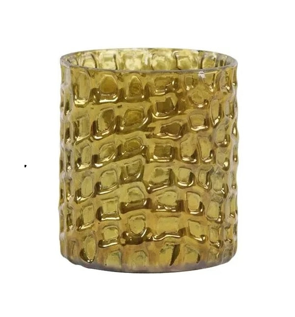 Goldener Teelichthalter mit Krokodildruck – 8x9 cm