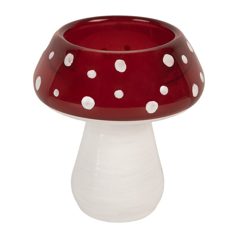 Glazen waxinelichthouder paddenstoel rood wit van Clayre & Eef in 7 x 7 cm en 8 x 9 cm