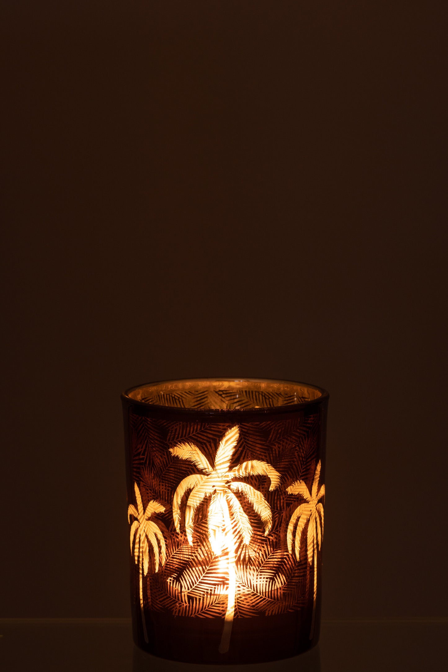 Waxinelichthouder Palmboom – Bruin Glas – 2 Maten of Set