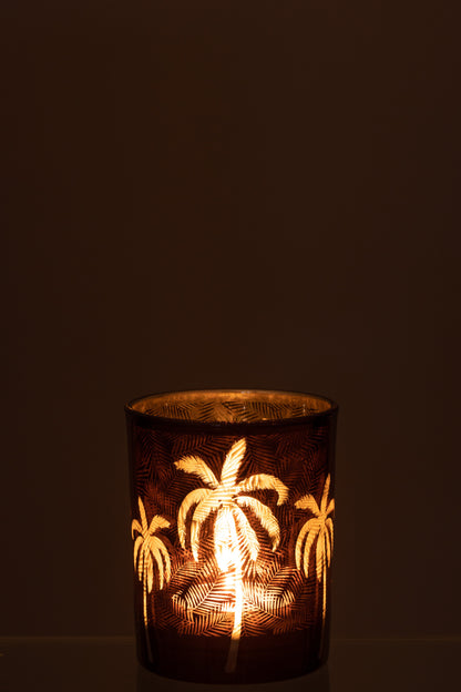 Waxinelichthouder Palmboom – Bruin Glas – 2 Maten of Set