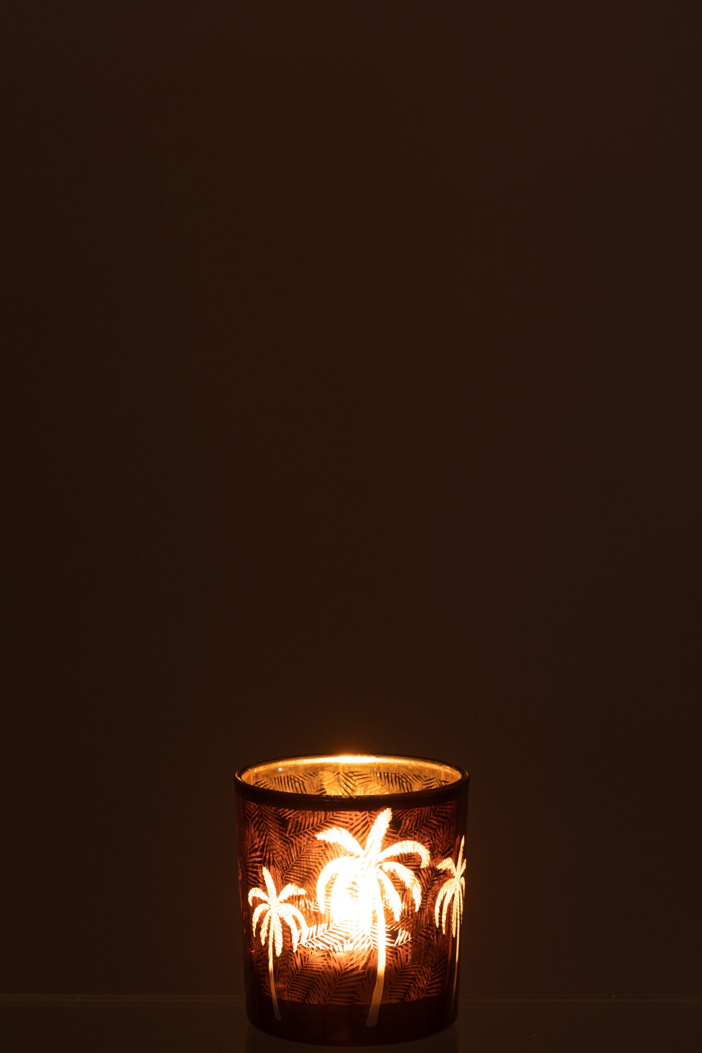 Waxinelichthouder Palmboom – Bruin Glas – 2 Maten of Set