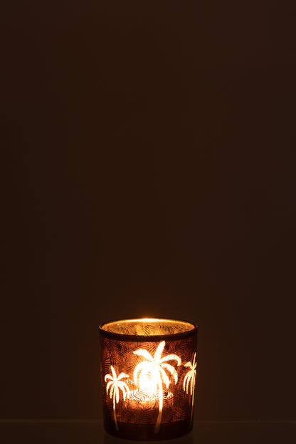 Waxinelichthouder Palmboom – Bruin Glas – 2 Maten of Set