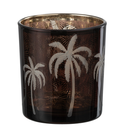 Waxinelichthouder Palmboom – Bruin Glas – 2 Maten of Set