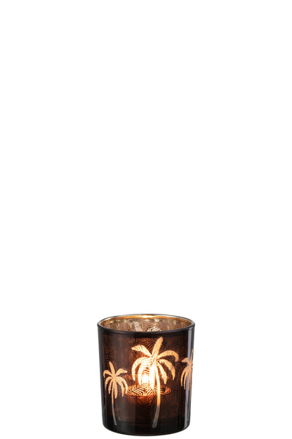 Waxinelichthouder Palmboom – Bruin Glas – 2 Maten of Set