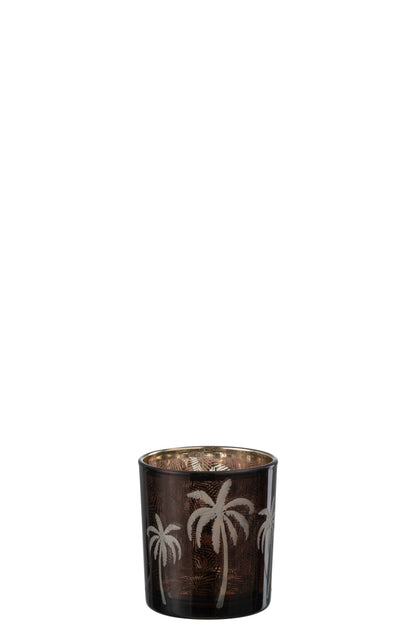 Waxinelichthouder Palmboom – Bruin Glas – 2 Maten of Set