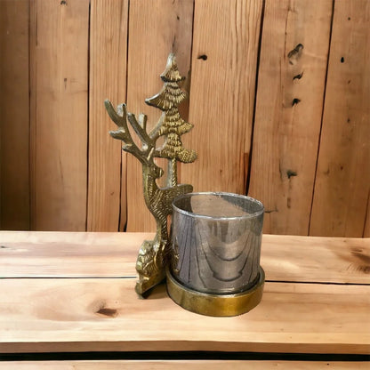 Theelichthouder goud rendier met kerstboom – Colmore – luxe kerstdecoratie