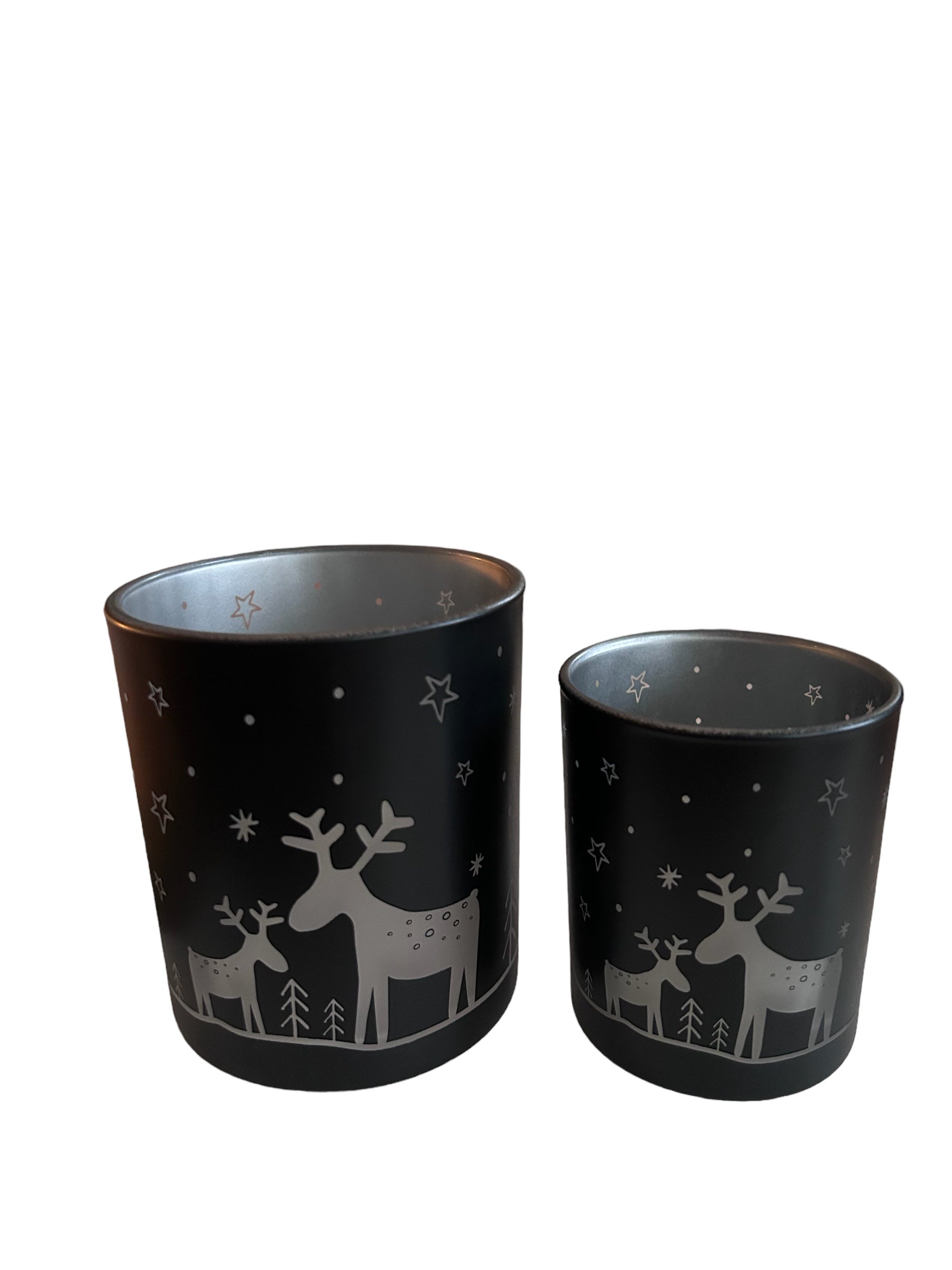 Theelichthouder modern rendier – zwart/grijs – glas – groot of klein – Boltze