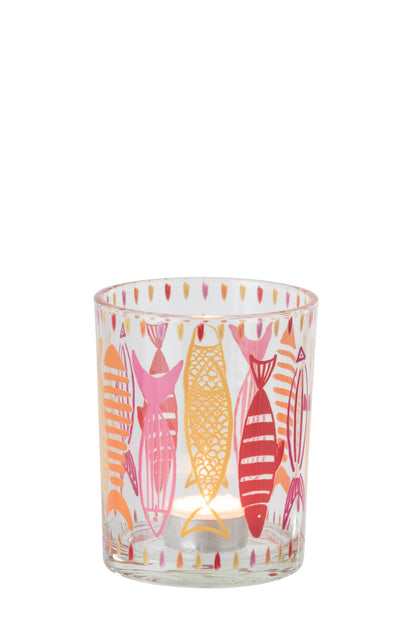 Windlicht Vissen Glas – Roze & Oranje – 2 Maten