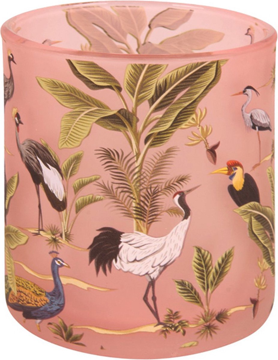 Teelichthalter Vögel – Rosa Glas in 3 Varianten | Holländischer Stil