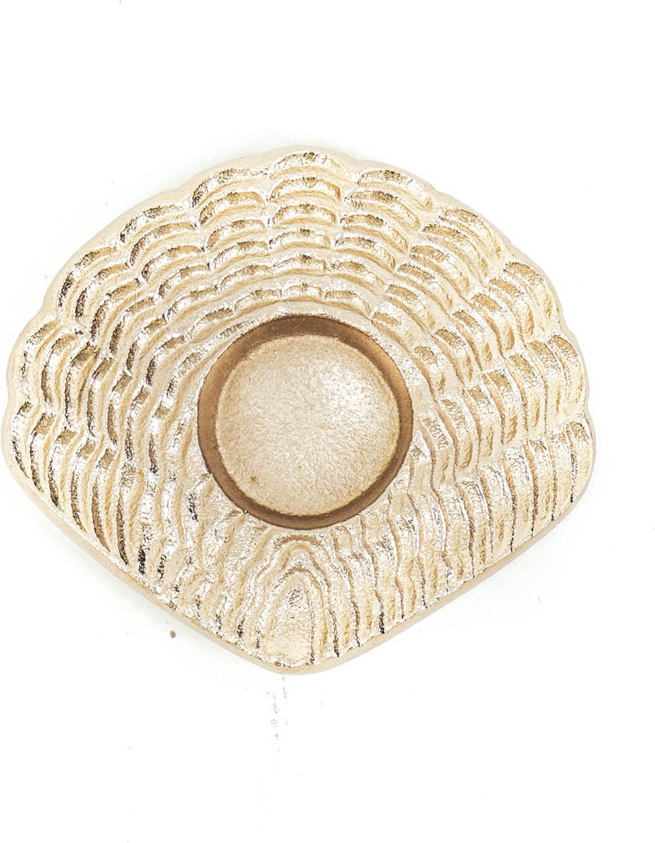 Gouden Theelichthouder Schelp – Aluminium – 12 cm