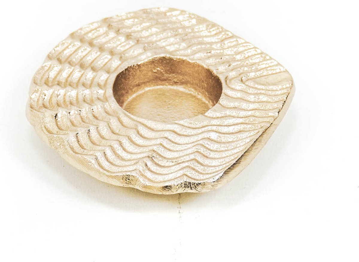 Gouden Theelichthouder Schelp – Aluminium – 12 cm