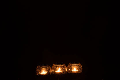 Set Waxinelichthouders Craquelé Glas & Metaal