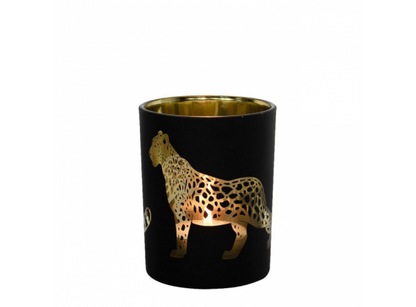 Schwarze Teelichthalter mit goldenem Panther | 3 Größen