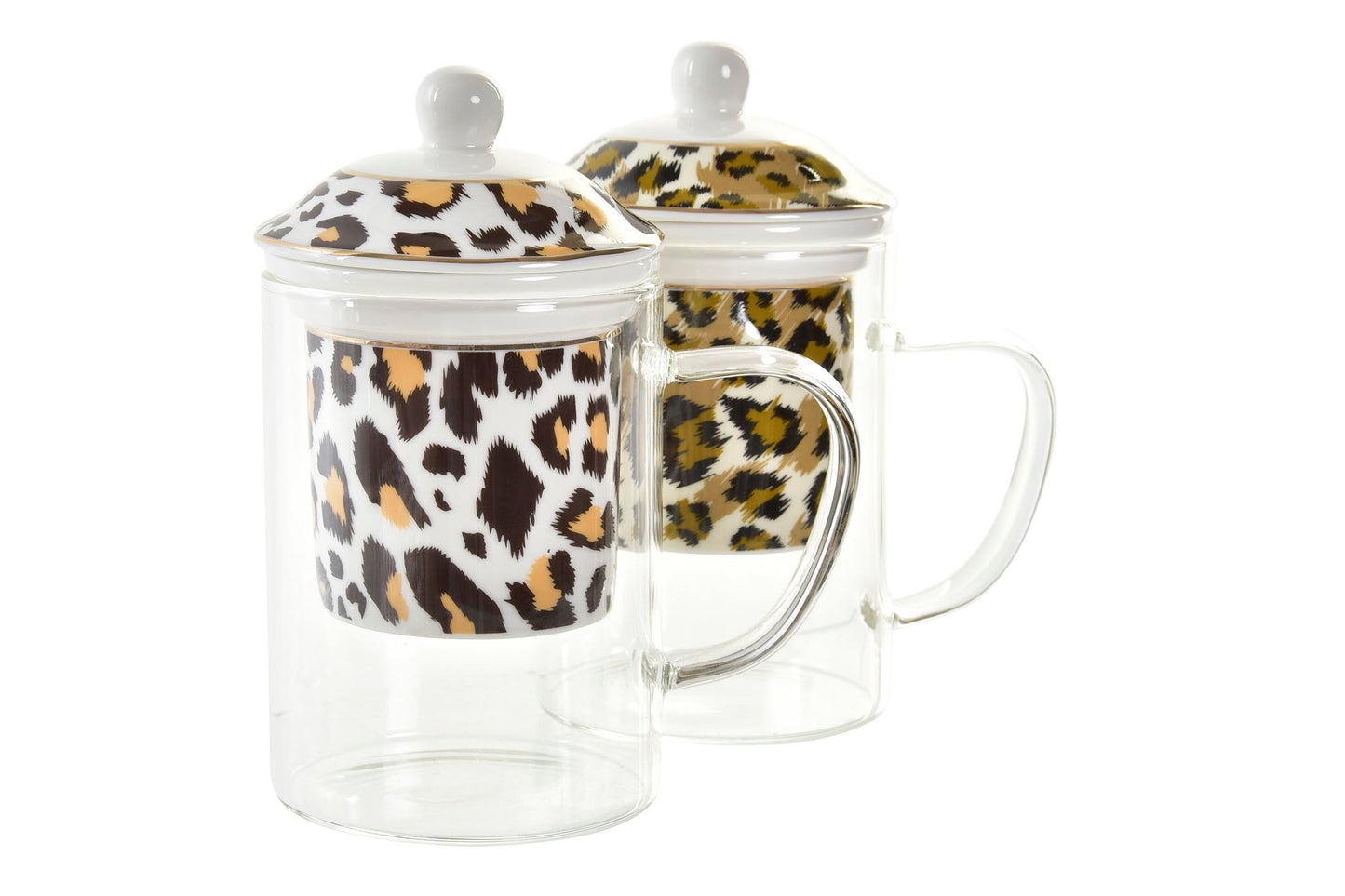 Theemok leopardprint van glas en porselein met infuser en deksel – verkrijgbaar in zwart of bruin – 300 ml
