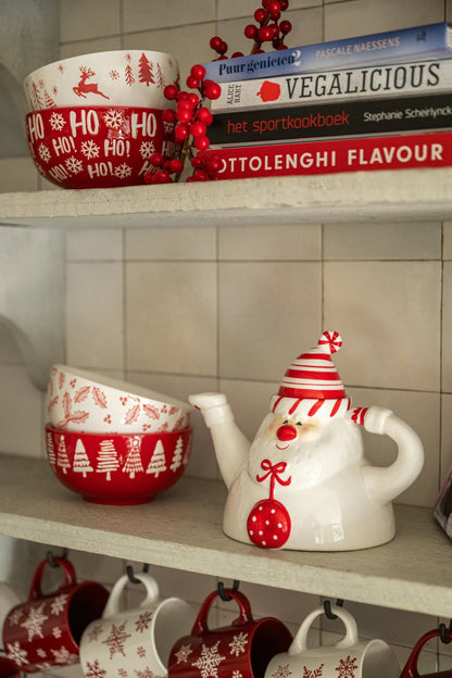 Kerstman Theepot J-Line Keramiek – Rood of Wit 22,5 cm