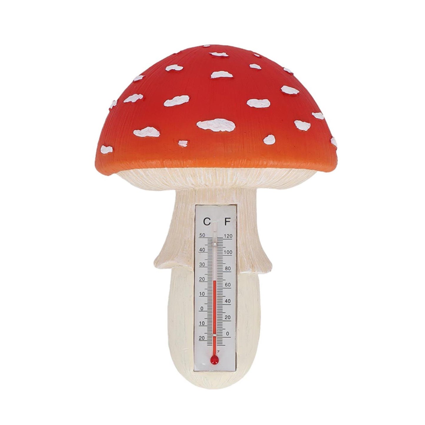 Rode thermometer vliegenzwam met witte stippen van Esschert Design 16,7 cm