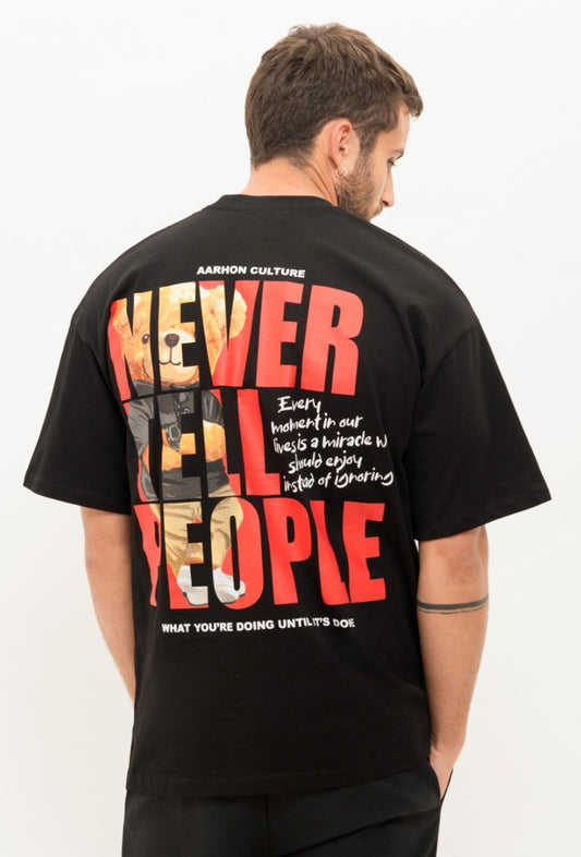 Zwart oversized T-shirt met Teddybeer Ted en quote "Never Tell People"