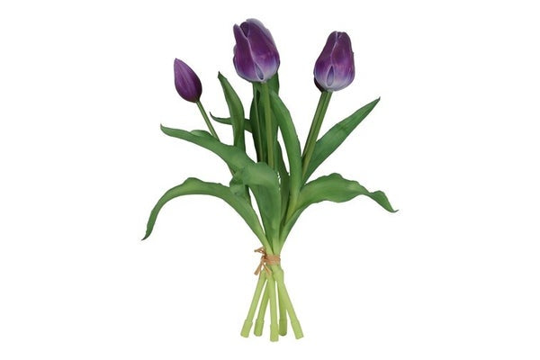 Artificial Tulip Bunch – Purple – Real Touch – 28 cm – Countryfield