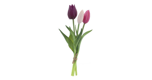 Kunst tulpen bos Real Touch 25 cm aubergine mauve roze