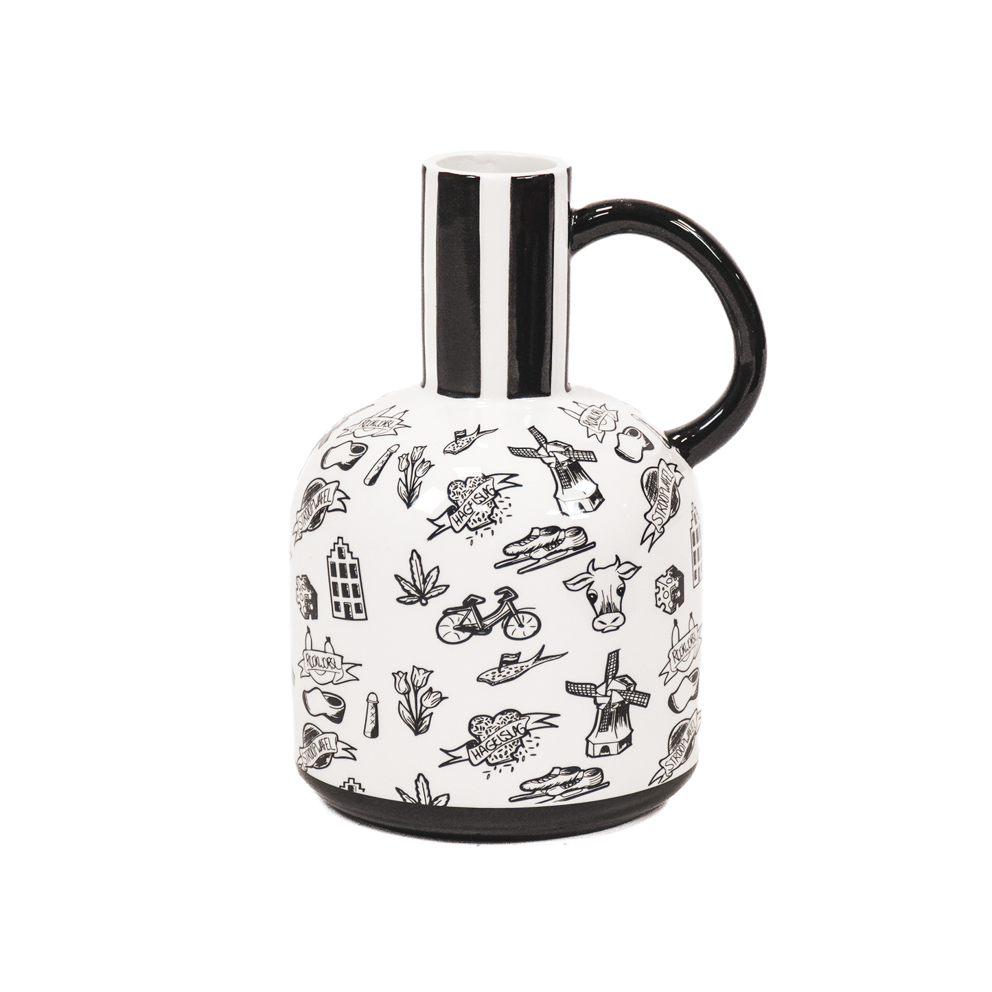 Vase/Krug, Schwarz, Holländisch – Keramik – Schwarz/Weiß – 21,5 cm