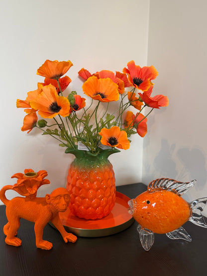 Ananasvase mit Mohnblumen – Orangefarbene Vase inklusive Kunstblumen